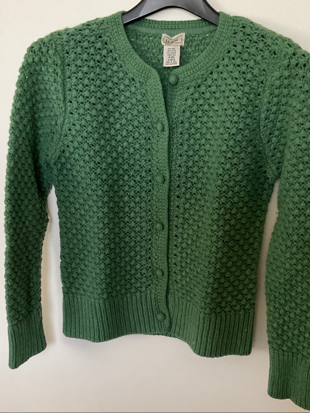L.L. Bean Green Textured Knit Button-Front Cardigan